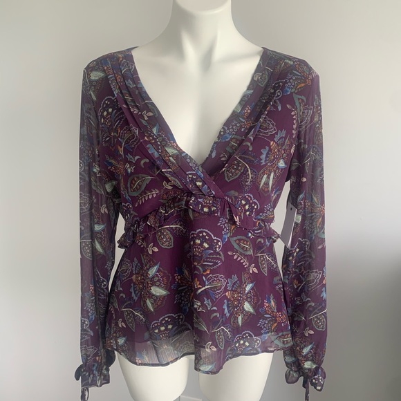 Q + A Los Angeles Purple Print Blouse Size M - Picture 4 of 9